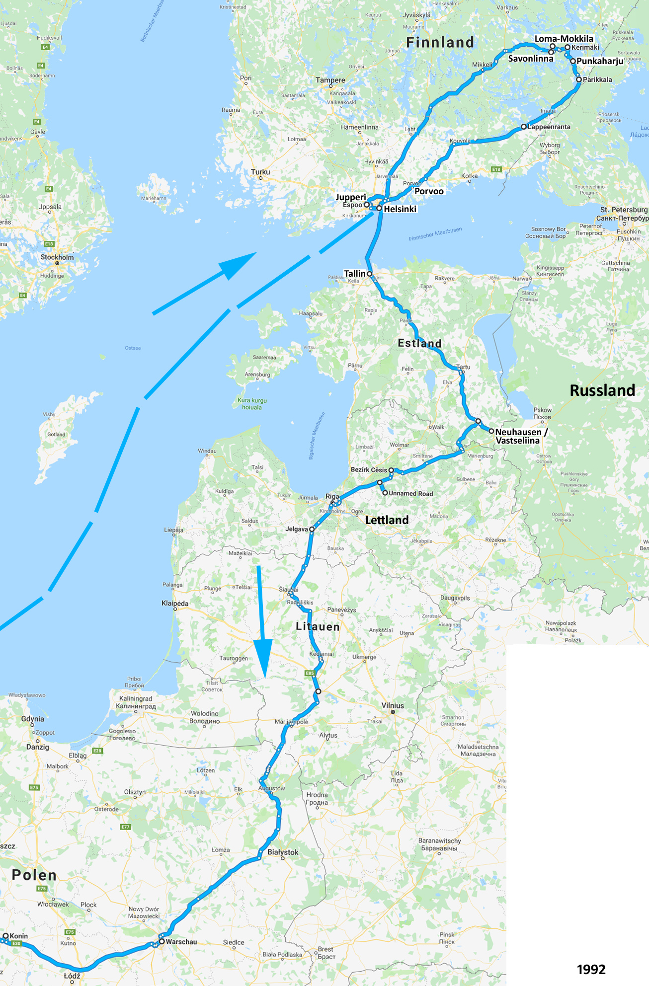 Route Finnland - Baltische Staaten