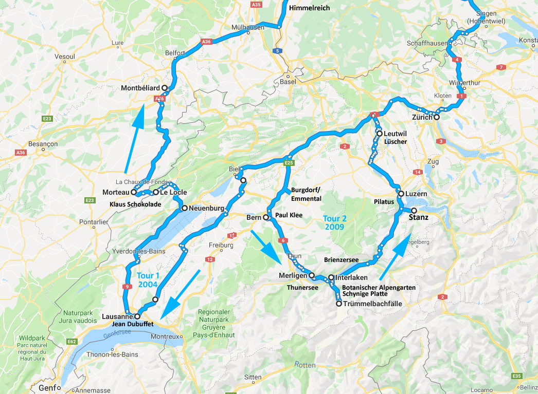 Route Schweiz 2004 und 2009