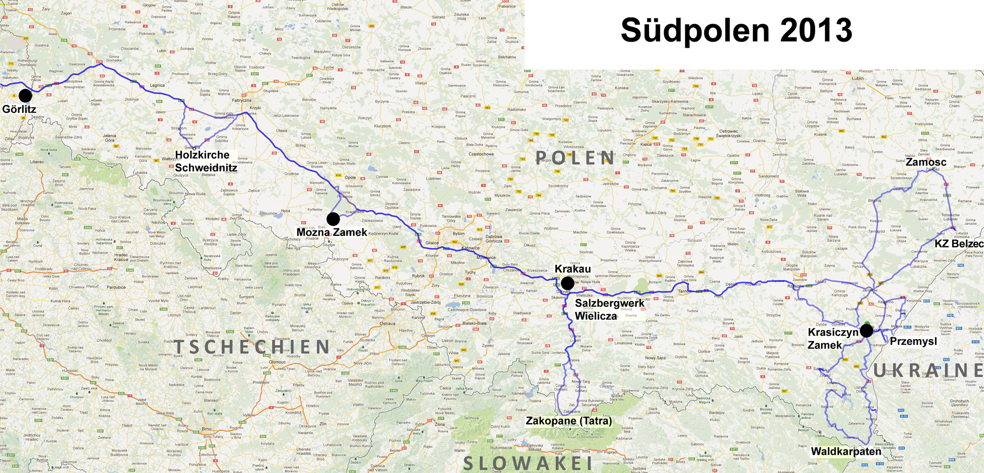 Südpolen Route 2013