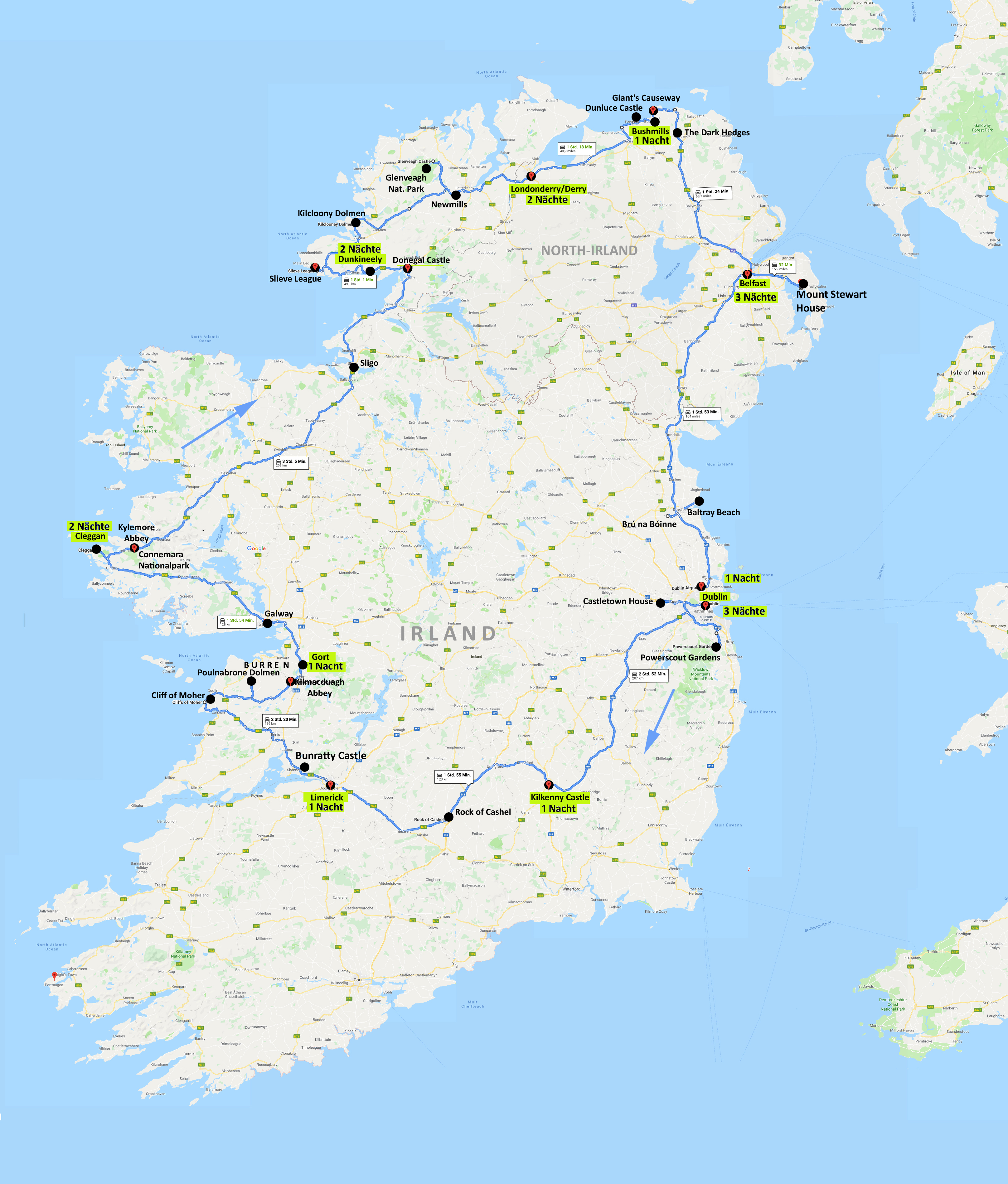 Karte Irlandtour 2019